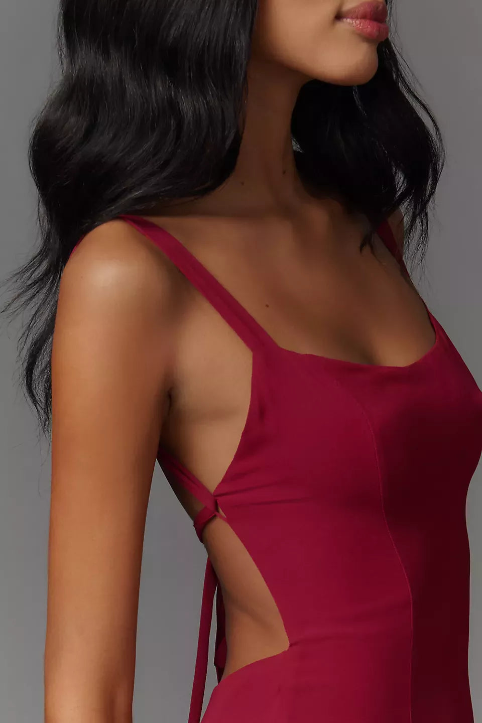 Square neckline off shoulder sleeveless backless slit and floor length Prom dress
