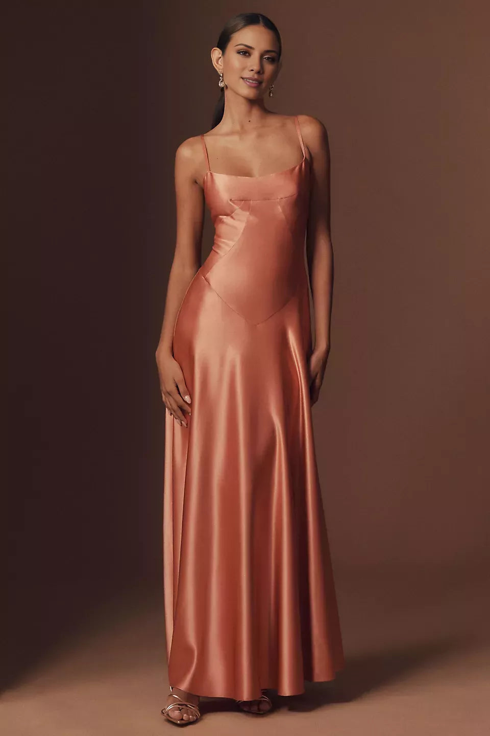 Square neckline off shoulder sleeveless thin shoulder straps backless and floor length Prom dress
