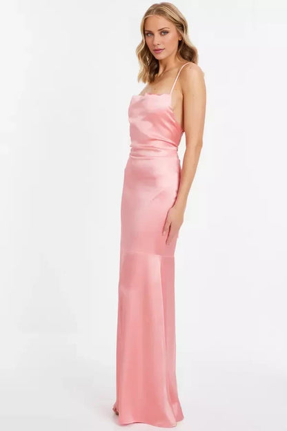 Square neckline off shoulder sleeveless thin shoulder straps backless and floor length Prom dress