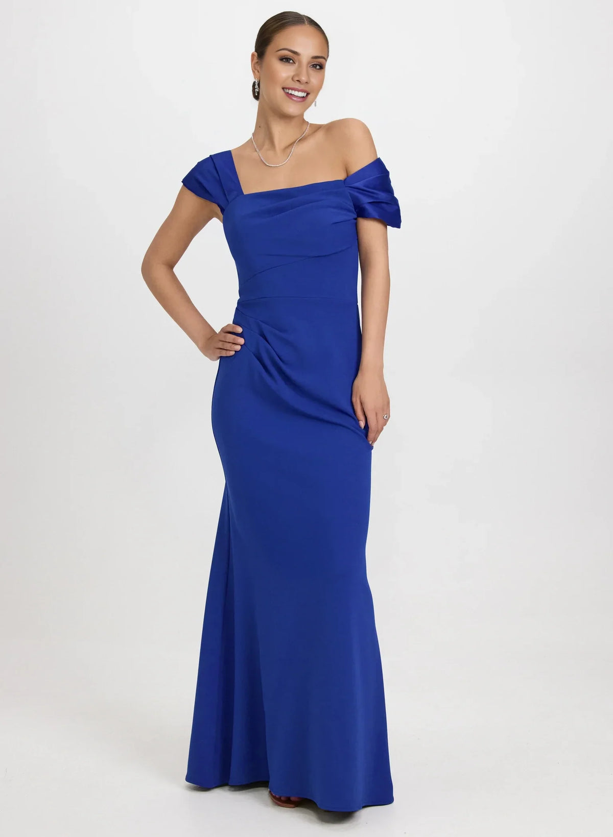 Square neckline sleeveless pleated detail backless and floor length Prom dress