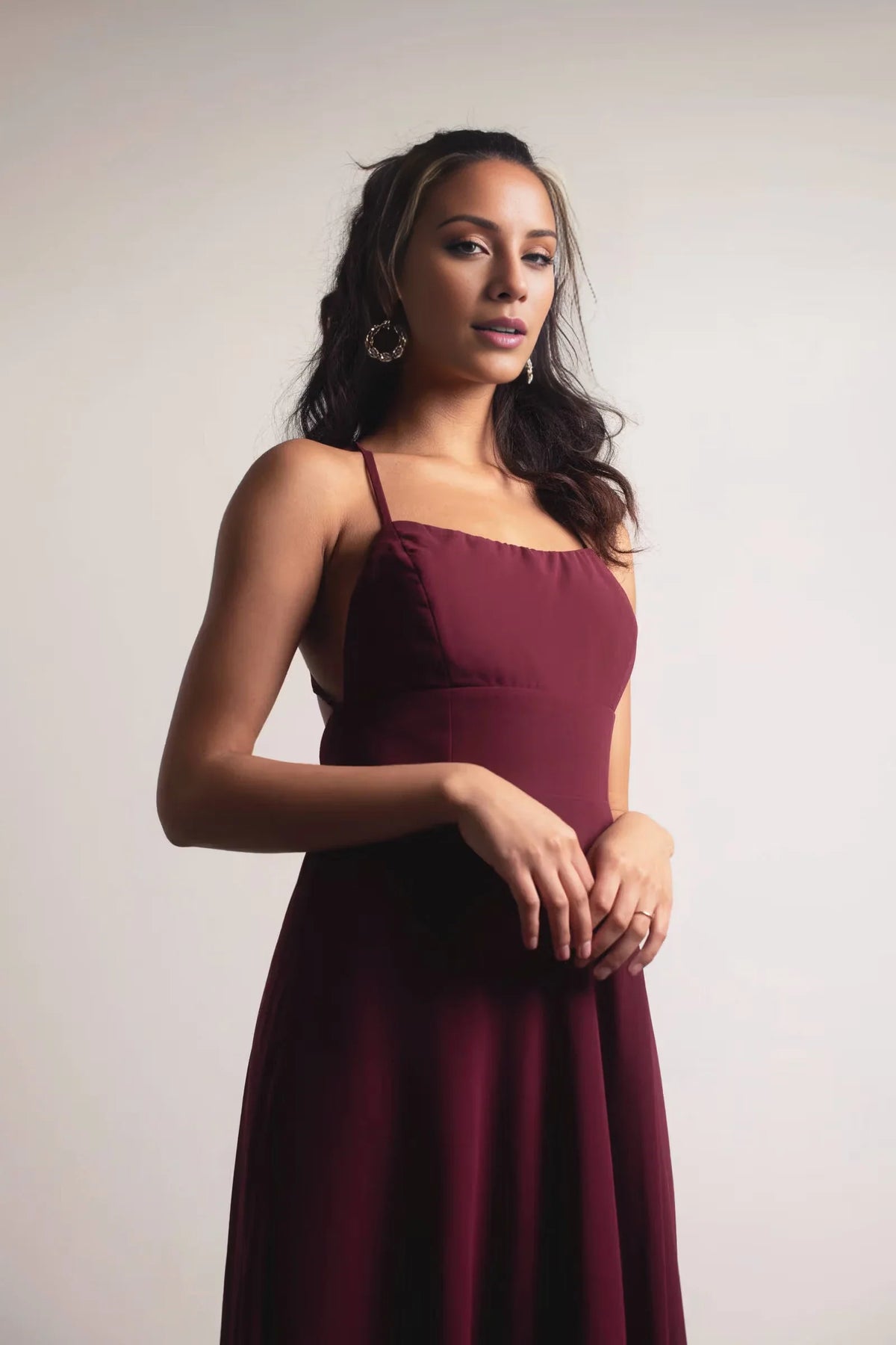 Square neckline sleeveless thin shoulder strap backless and floor length Prom dress