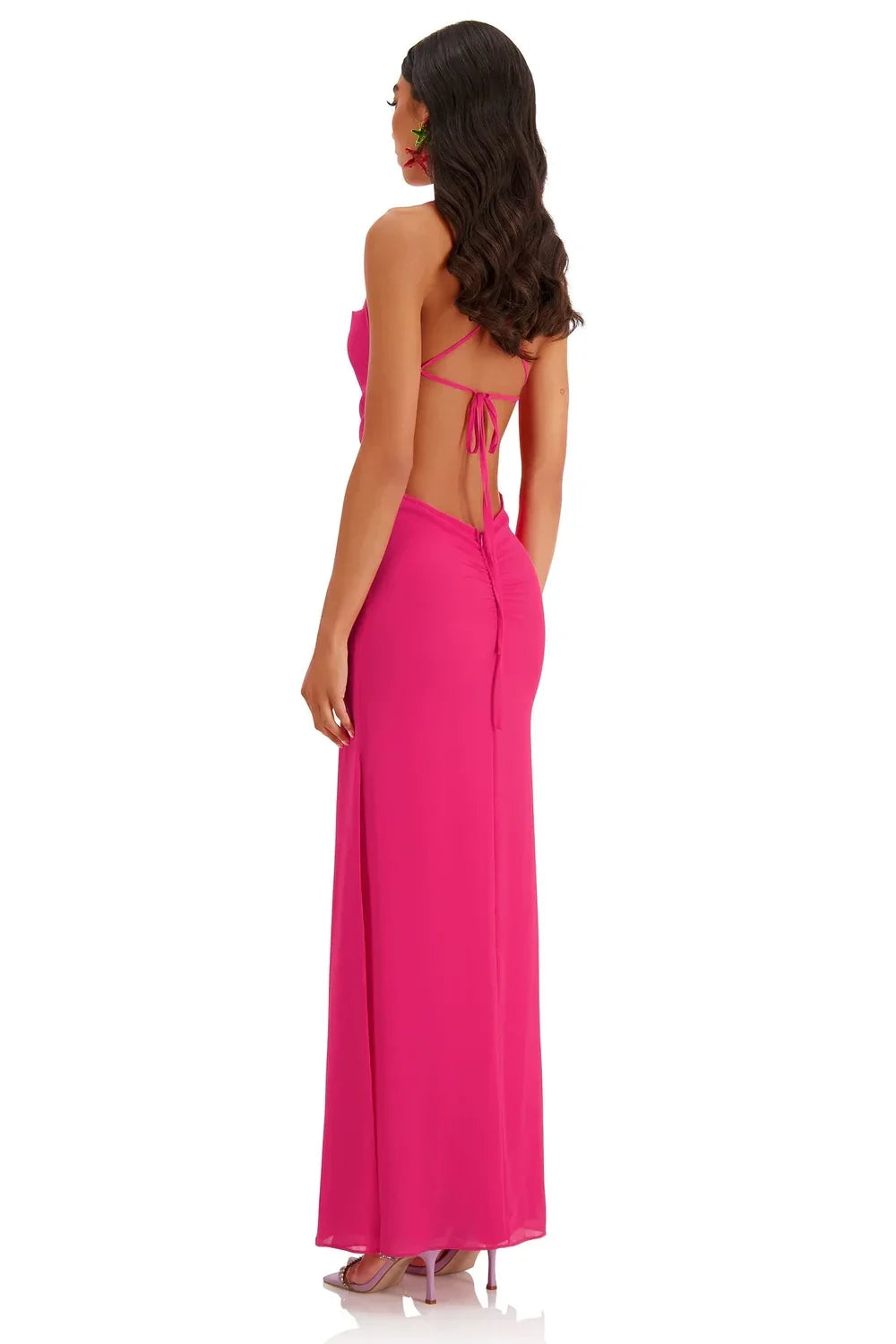 Square neckline sleeveless thin shoulder strap backless and floor length evening dress