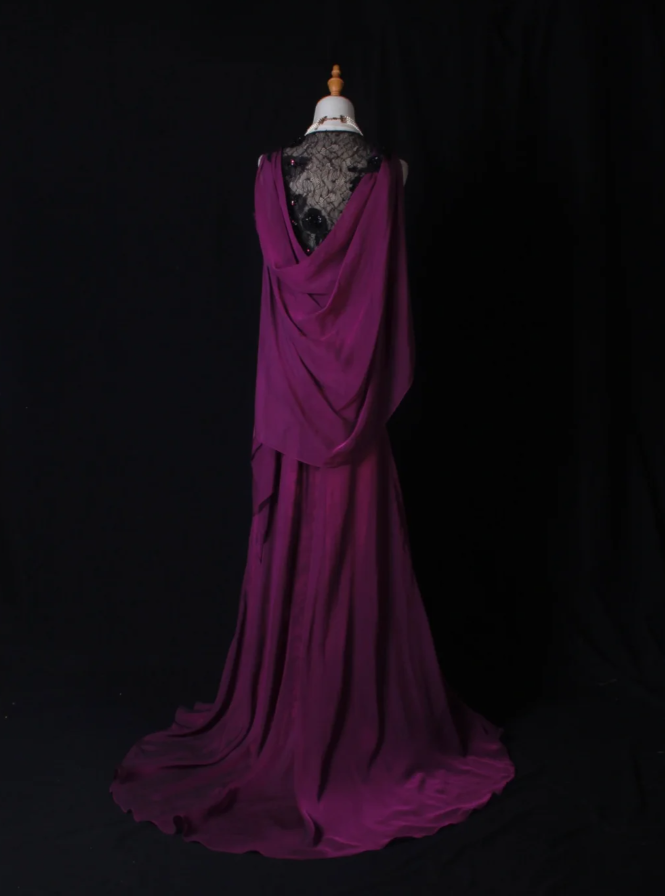 Elegant Sleeveless Purple Chiffon Lace Mermaid Long Party Dress Evening Gown With Beaded
