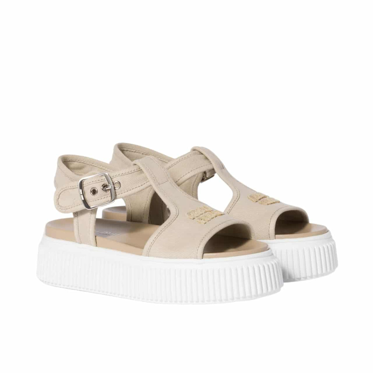 MIUMIU DENIM FLATFORM SANDALS COLONIAL BEIGE 5X402E CSL F0044 F 045