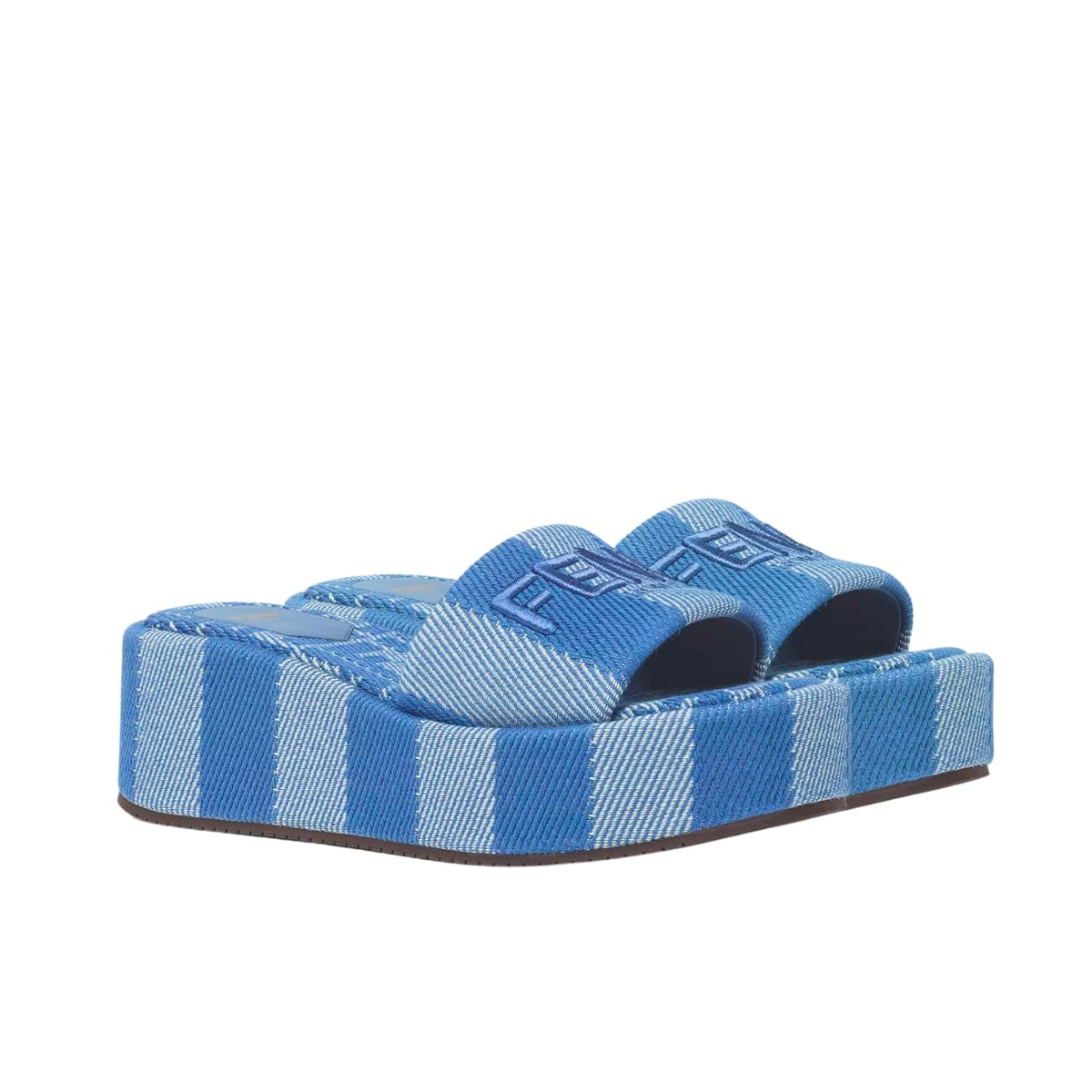 FENDI SUNSHINE FLATFORM SLIDES LIGHT BLUE DENIM  8R8515ASB5F1STD