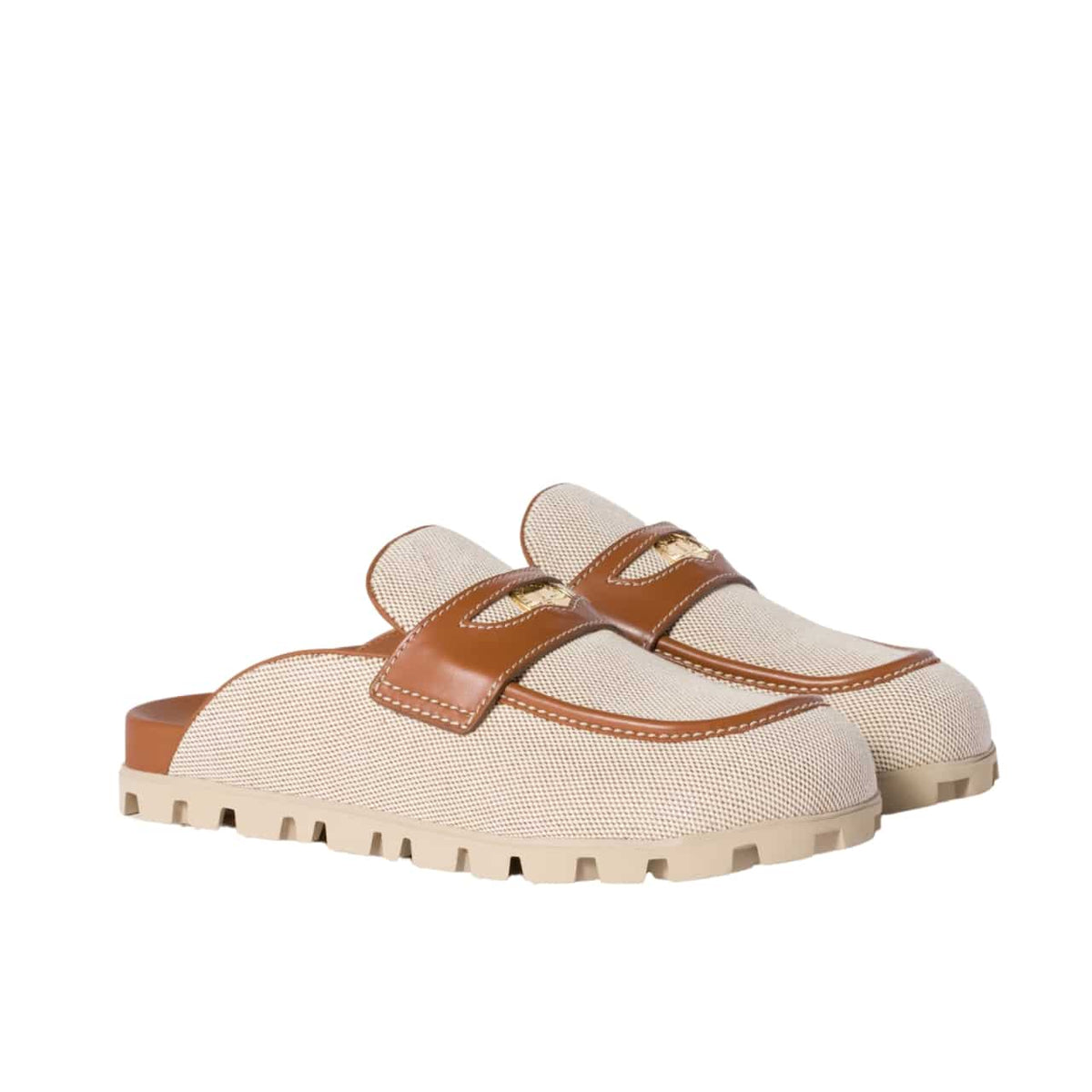 MIUMIU CANVAS AND LEATHER MULES BEIGE 5D377E Q1D F062F F 010