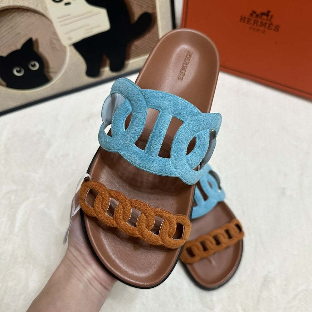 HERMES EXTRA SANDAL MINERAL BLUE AND NATURAL H222301Z 6H345