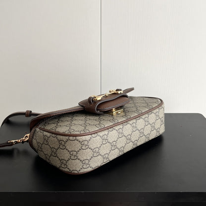 Gucci Horsebit 1955 Small Top Handle Bag Beige And Brown 22Cm