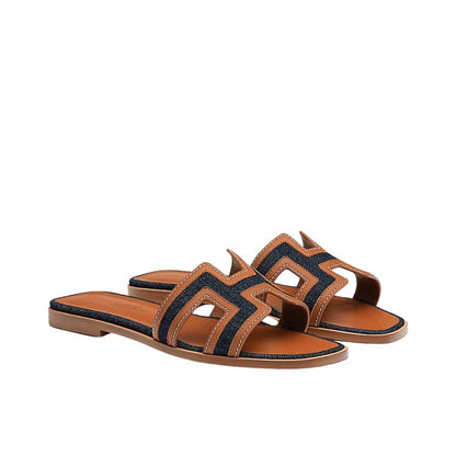 HERMES ORAN SANDAL BLEU BRUT GOLD H221105ZV48340