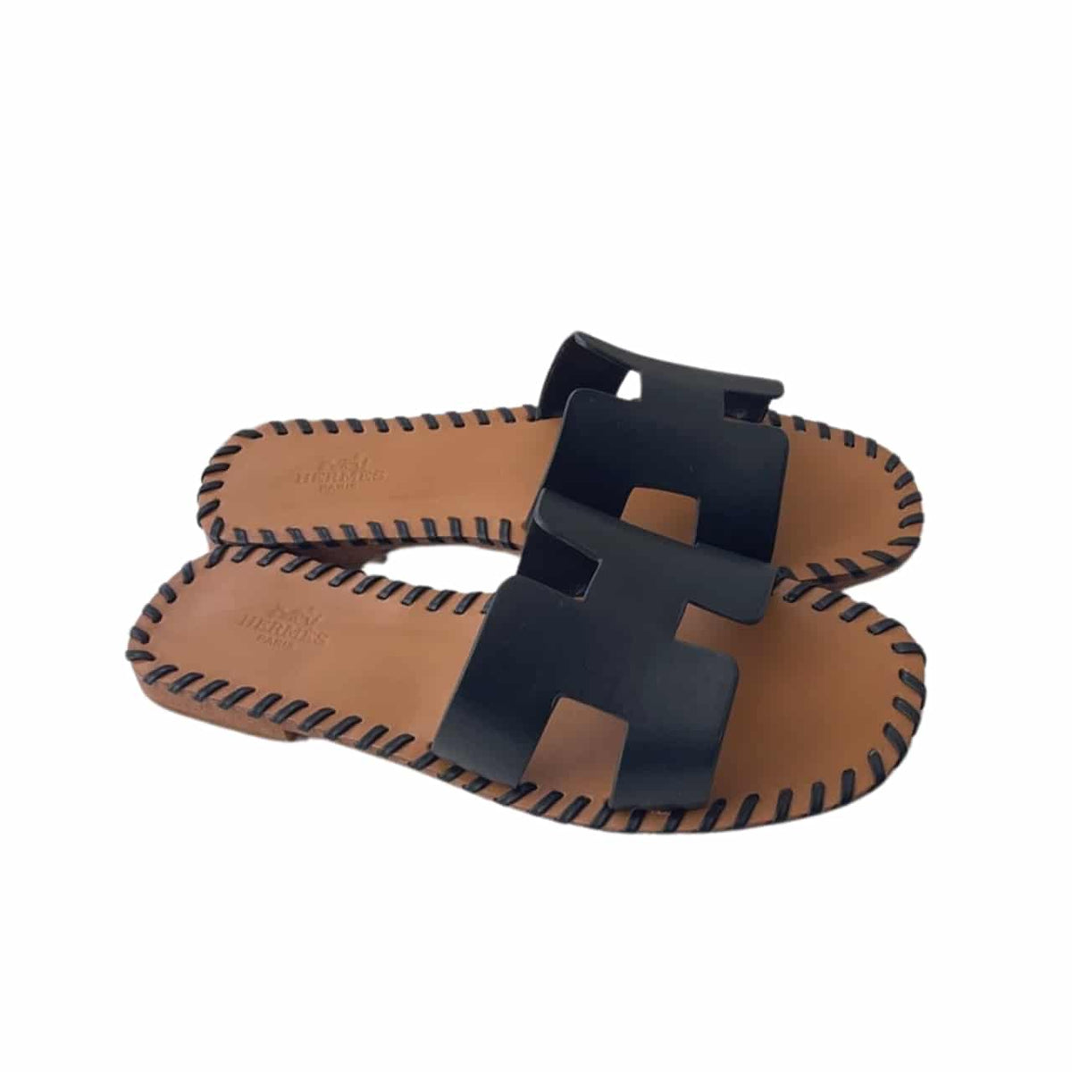 HERMÈS ORAN SANDALS STITCHING IN BLACK AND BROWN
