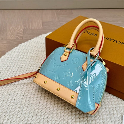 Louis Vuitton Alma Nano Monogram Vernis Embossed Sky Blue 18Cm M24062