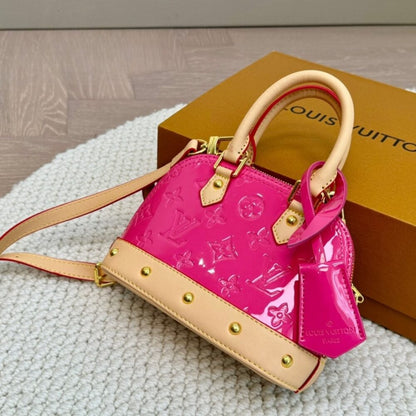 Louis Vuitton Alma Nano Monogram Vernis Embossed Neon Pink 18Cm M90611
