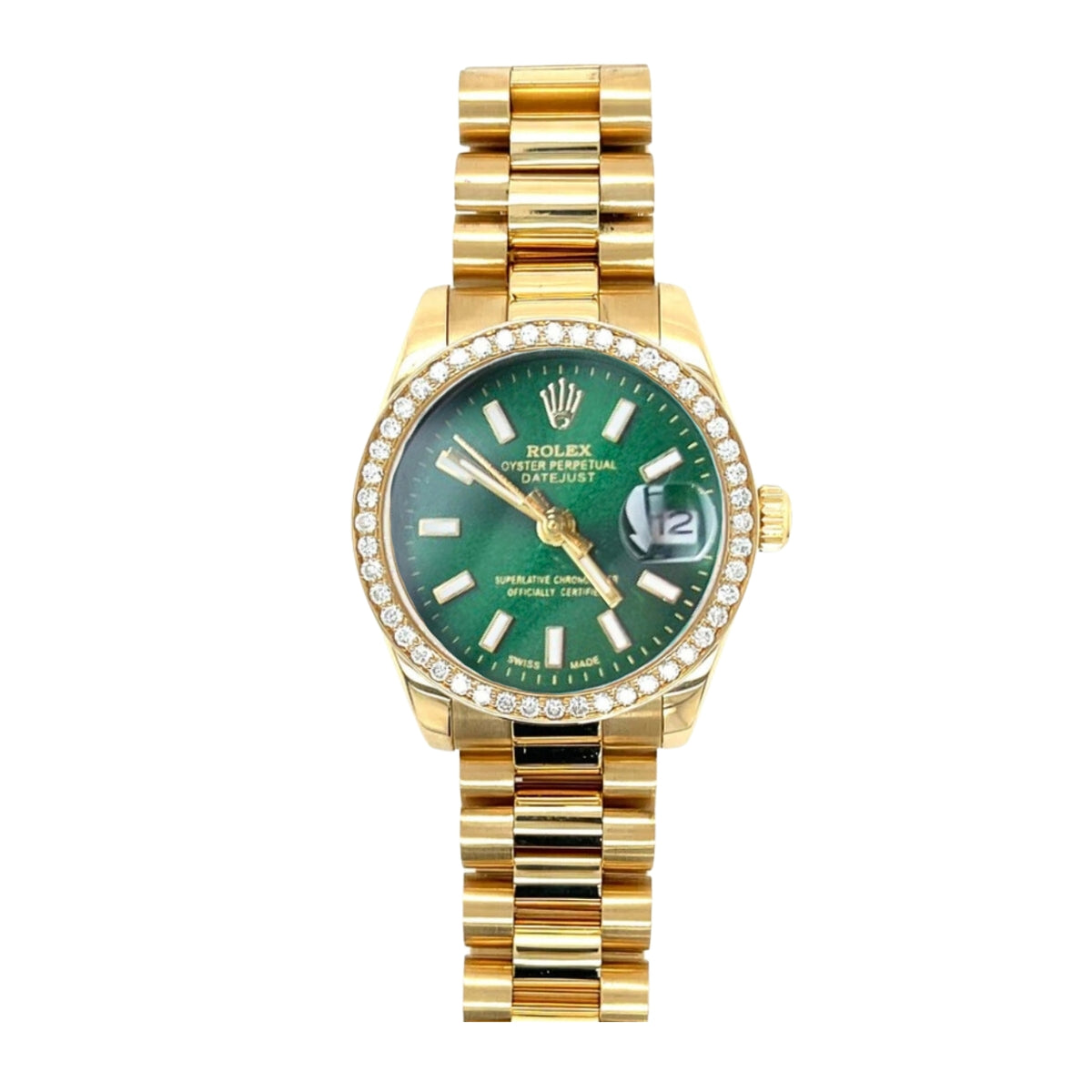 Rolex Lady Datejust Green Dial Yellow Gold 28Mm