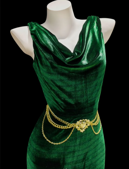 Vintage Green Sleeveless Velvet Mermaid Long Party Dress Evening Gown
