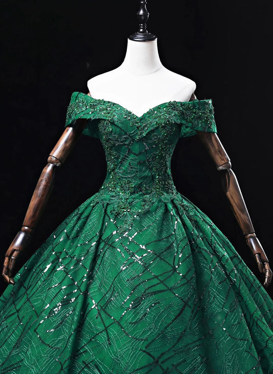 Ball Gown Sweetheart Tulle Floor Length Party Dress, Green Long Prom Dress Formal Gown TP1146