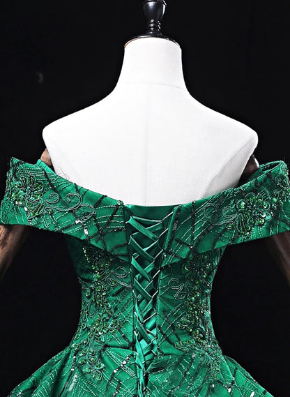 Ball Gown Sweetheart Tulle Floor Length Party Dress, Green Long Prom Dress Formal Gown TP1146