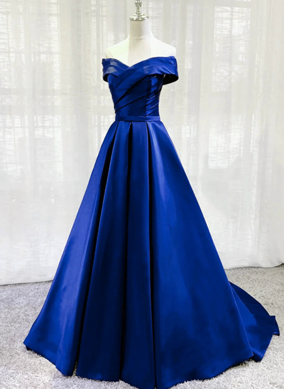 Royal Blue Satin A-line Long Party Dress, Simple Long Prom Dress Evening Dress TP1193