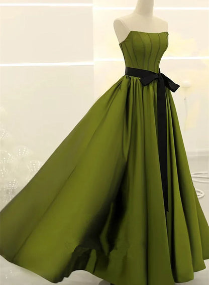 Green Satin Simple Long Formal Dress, A-line Green Long Evening Dress Prom Dress TP1235