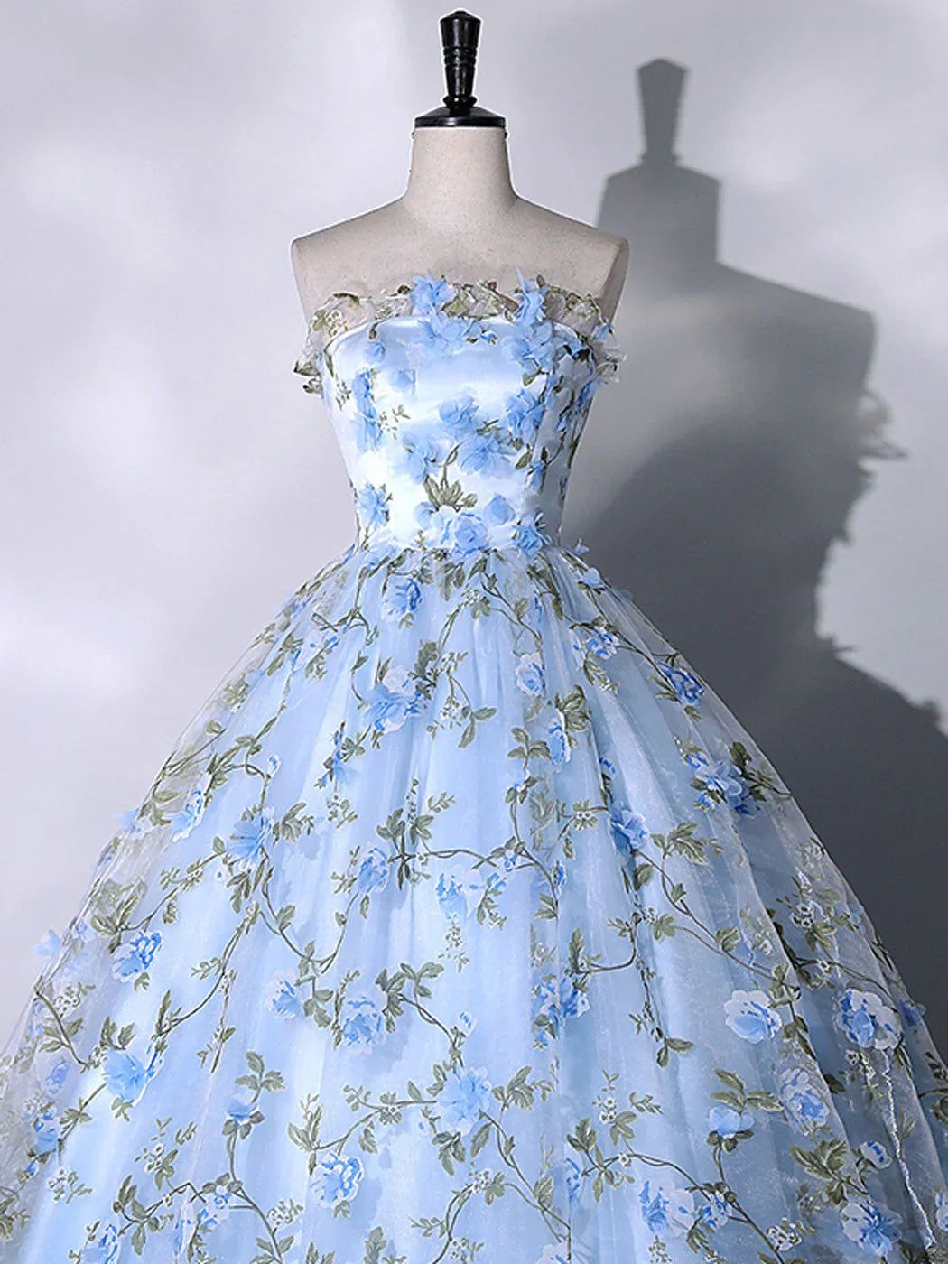 Blue Flowers Lace Ball Gown Long Formal Party Dress, Blue Evening Prom Dress TP1328