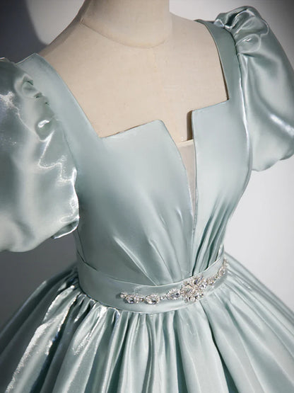 Beautiful Satin Floor Length Prom Dress, A-Line Short Sleeve Evening Party Dress TP1372