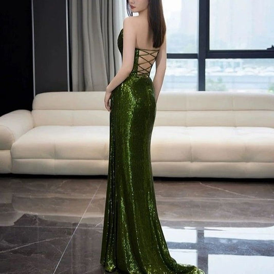 Tube Green A-Line Split Long Evening Gowns  TP1461