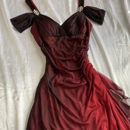 Burgundy A-Line Halter Mixed Color Chiffon Long Prom Dresses TP1679