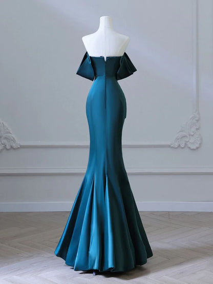 Blue Mermaid Strapless Satin Long Ball Gowns TP1702