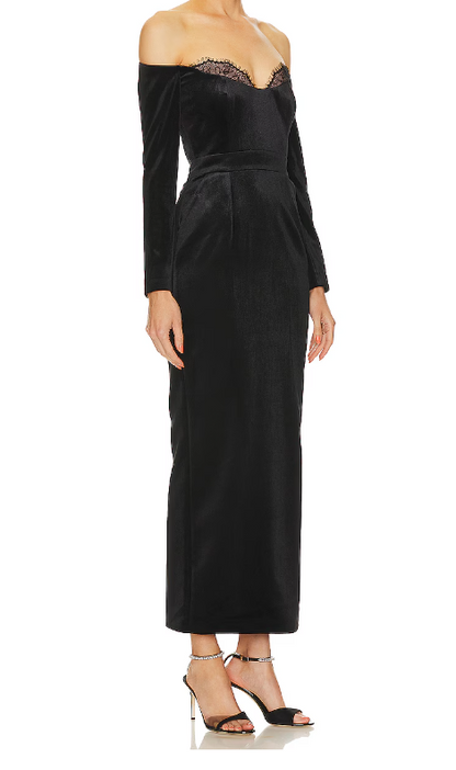 Elegant Black Mermaid Off Shoulder Long Sleeve Velvet Formal Prom Dress Evening Gown TP1946