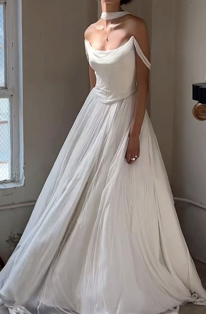 Elegant Ivory A-Line Off-Shoulder Tulle Wedding Dress TP1991