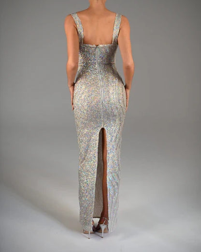 Sexy Champagne Mermaid Strap Sparkling Ball Gown Evening Dress TP1996