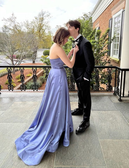 Charming Lavender Sweetheart Neck Strapless Satin Floor Length Formal Prom Gown Evening Dress TP2014