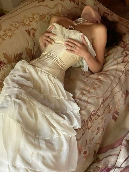Elegant Ivory Strapless A-Line Tulle Wedding Dress TP2034