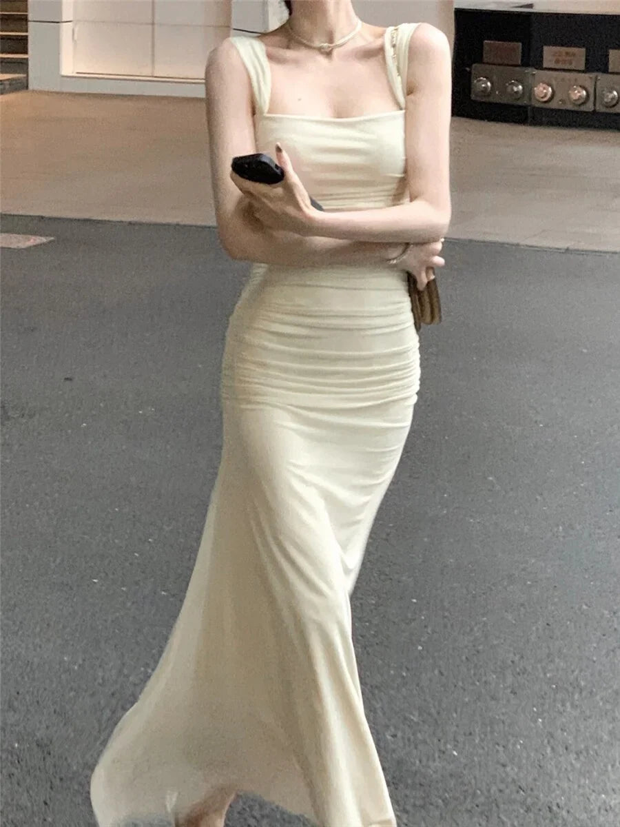 Elegant Light Yellow Mermaid Short Sleeve Chiffon Ankle-Length Dress Ball Gown TP2087