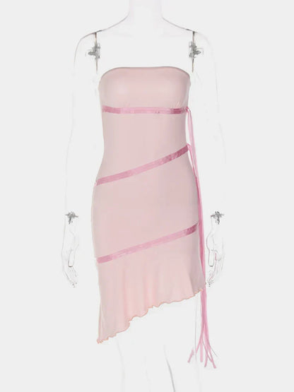 Chic Pink Off Shoulder Sleeveless Mini Birthday Party Dress Homecoming Dress TP2089