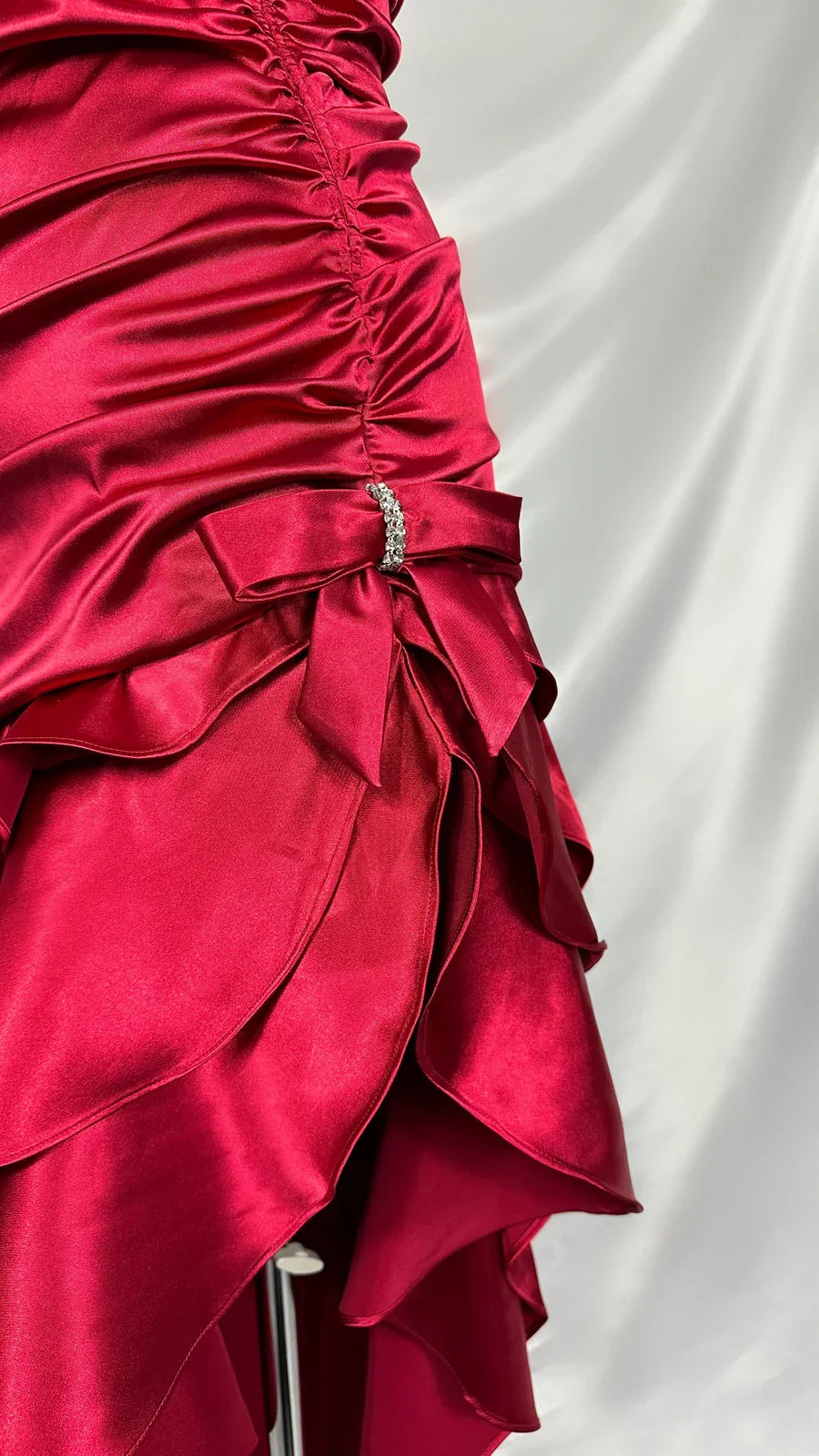 Chic Red Halter Neck Irregular Hem Satin Mermaid Ball Gown TP2140
