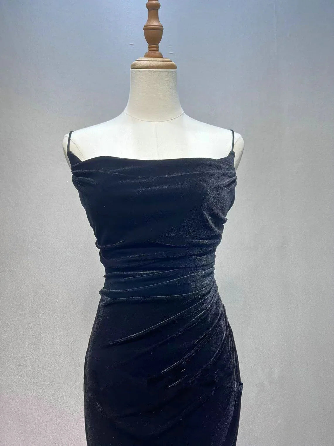 Black Mermaid Velvet  Long Party Dress, Black Straps Prom Dress Formal Dress TP2146