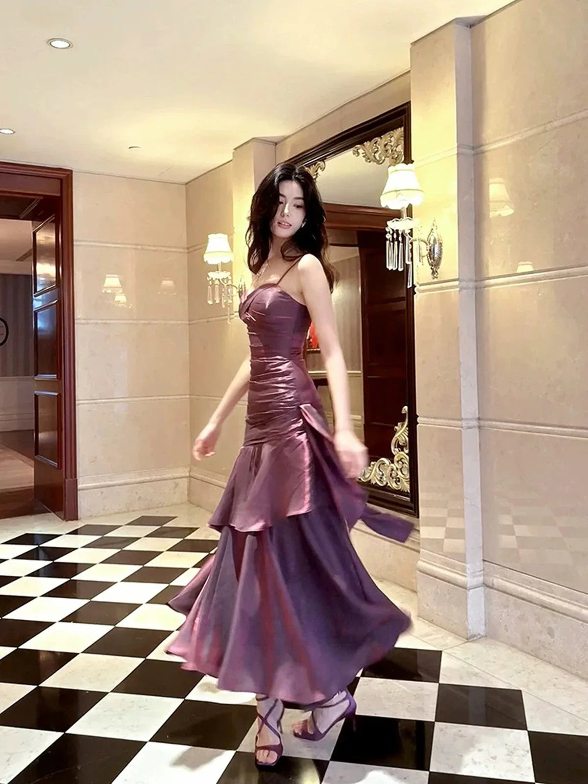 Purple Satin Straps Mermaid Long Formal Dress, Purple Prom Dress Evening Dress TP2157