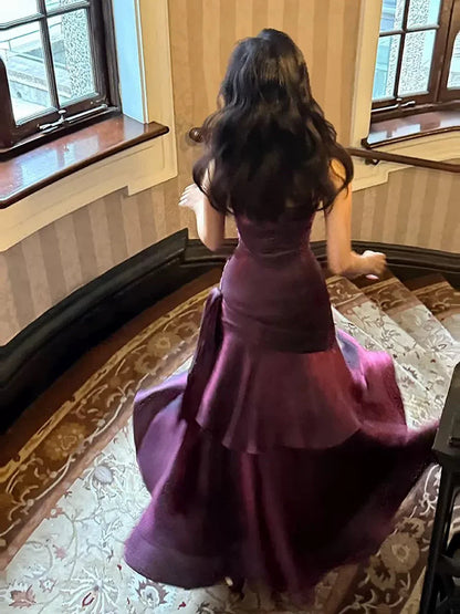 Purple Satin Straps Mermaid Long Formal Dress, Purple Prom Dress Evening Dress TP2157