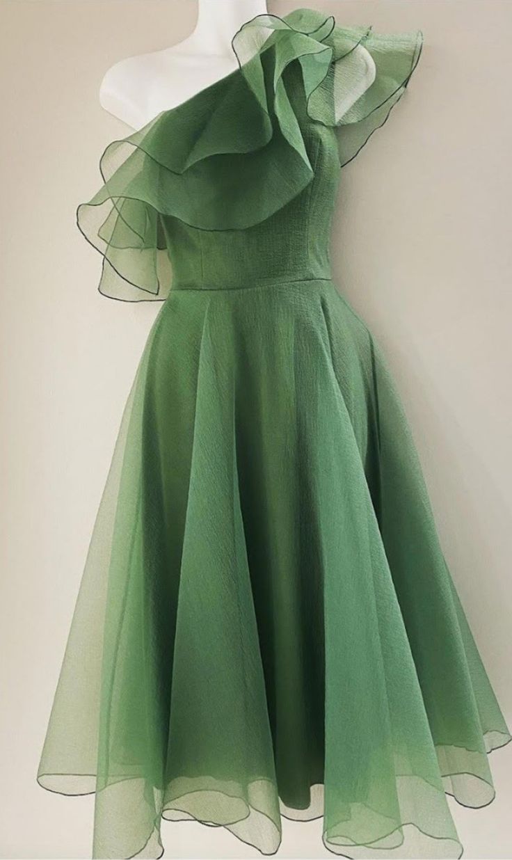 Chic Green A-Line One-Shoulder Ruffle Short Homecoming Dress TP2204