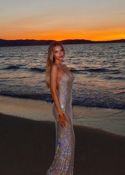 Shiny Champagne Strapless Backless Mermaid Ball Gown Evening Dress TP2270
