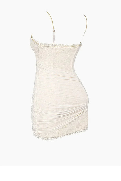 Sexy Lace Suspender Ivory V-Neck Bodycon Short Prom Dress Party Dress TP2504