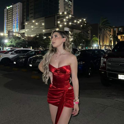 Simple Burgundy Satin Bodycon Sleeveless Mini Birthday Party Dress Homecoming Dress TP2539