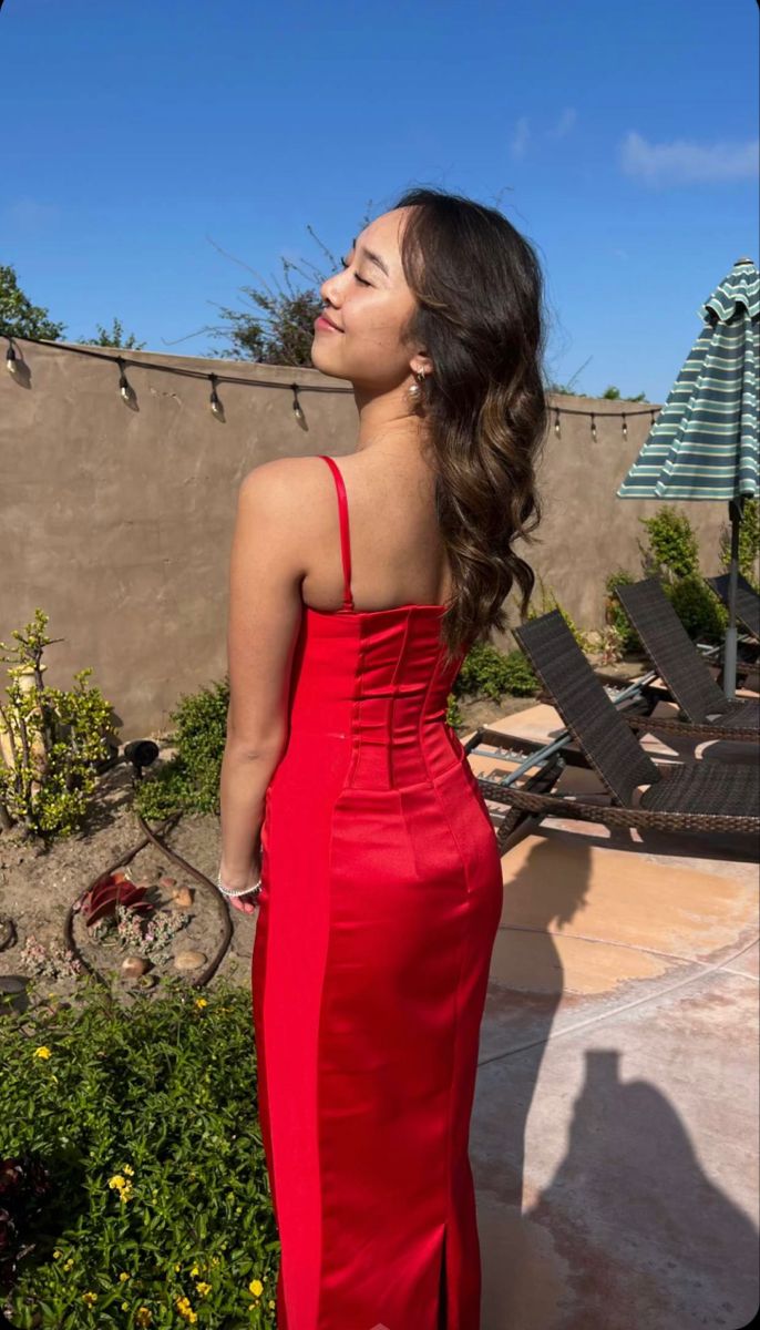 Beautiful Red Strapless Sleeveless Satin Mermaid Prom Dress Evening Dress TP2690