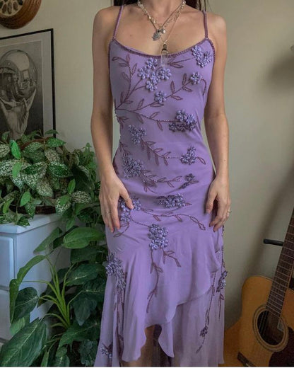 Vintage Purple Strapless Beaded Backless Chiffon Prom Dress Evening Dress TP2732
