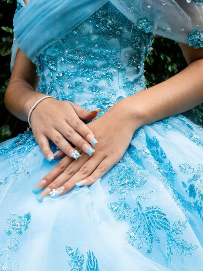 Beautiful Princess Dress Blue Off-the-shoulder Prom Dress A-line Floor-length Evening Dress TP2745