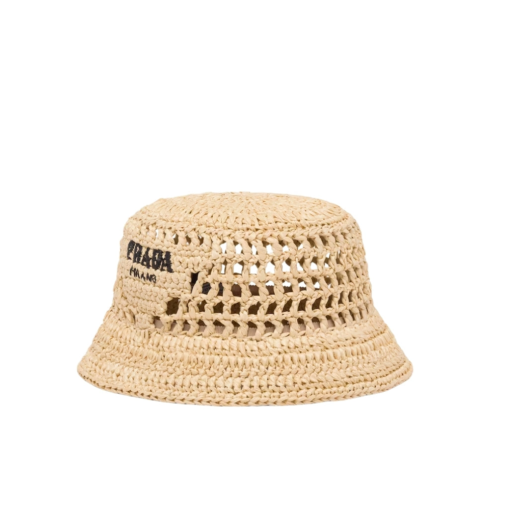 Prada Crochet Bucket Hat Raffia Natural