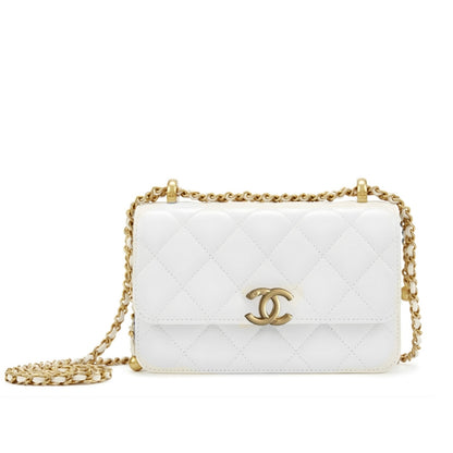 Chanel Mini Single Flap Bag Gold Hardware White 19Cm