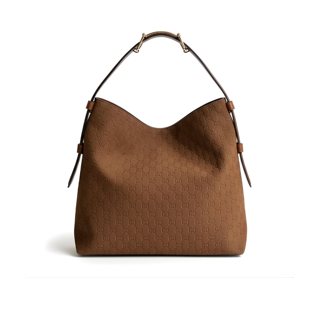 Gucci Beatrix Large Tote Bag GG Suede Bottom Brown 40Cm