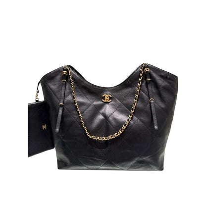 Chanel Medium Shopping Bag And Gold Tone Metal Black 35Cm