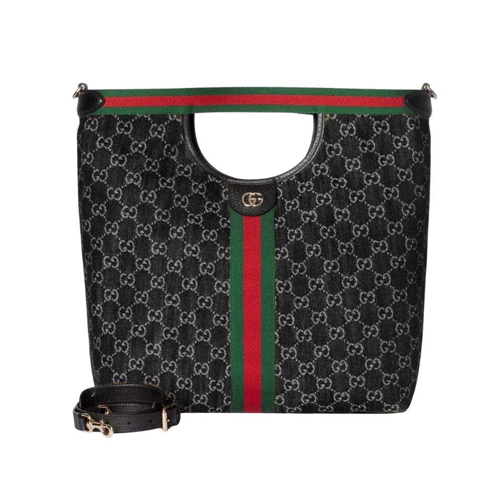 Gucci Giglio Large Tote Bag Black And White GG Denim 39Cm ‎